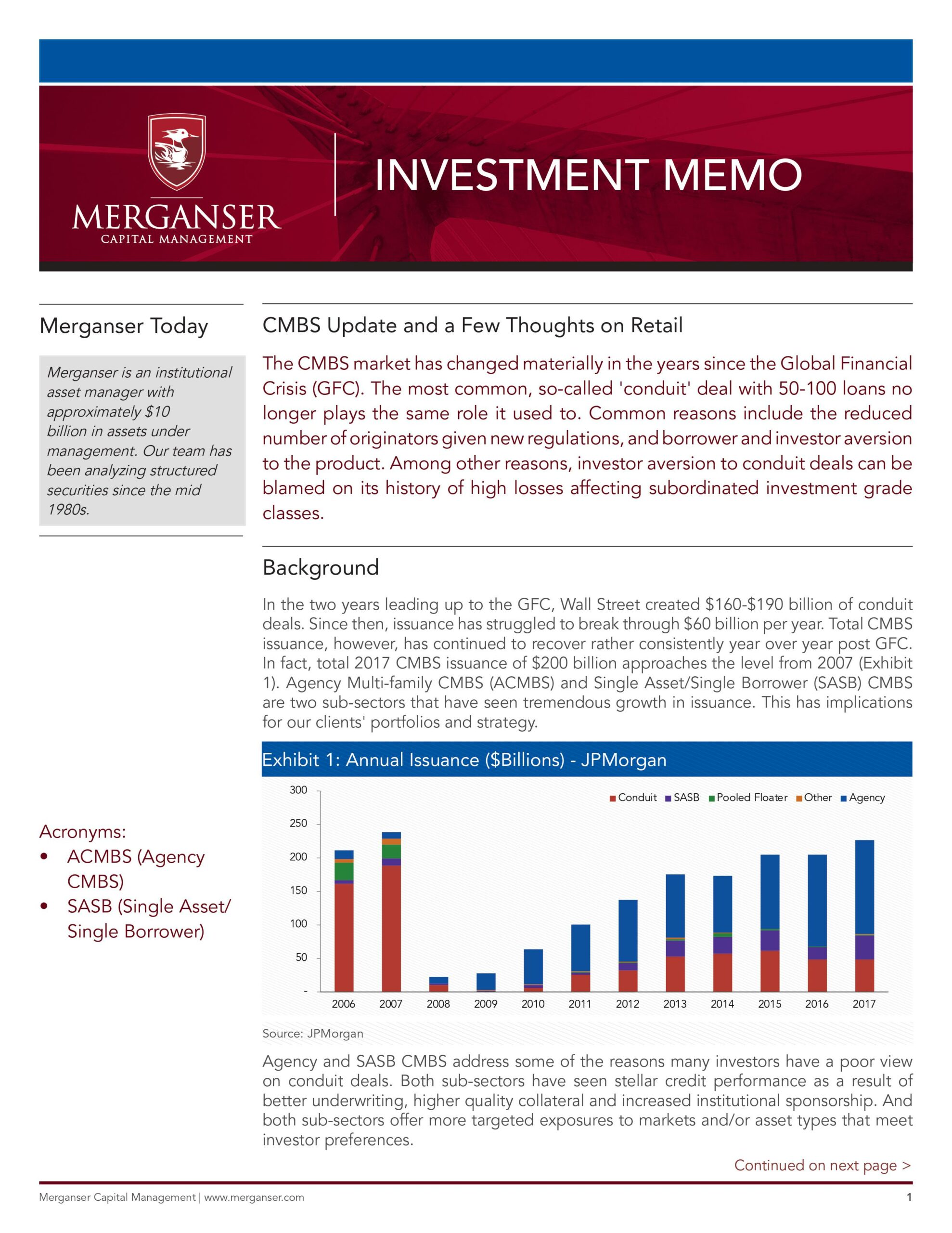 Investment Memo CMBS Update and a Few Thoughts on Retail