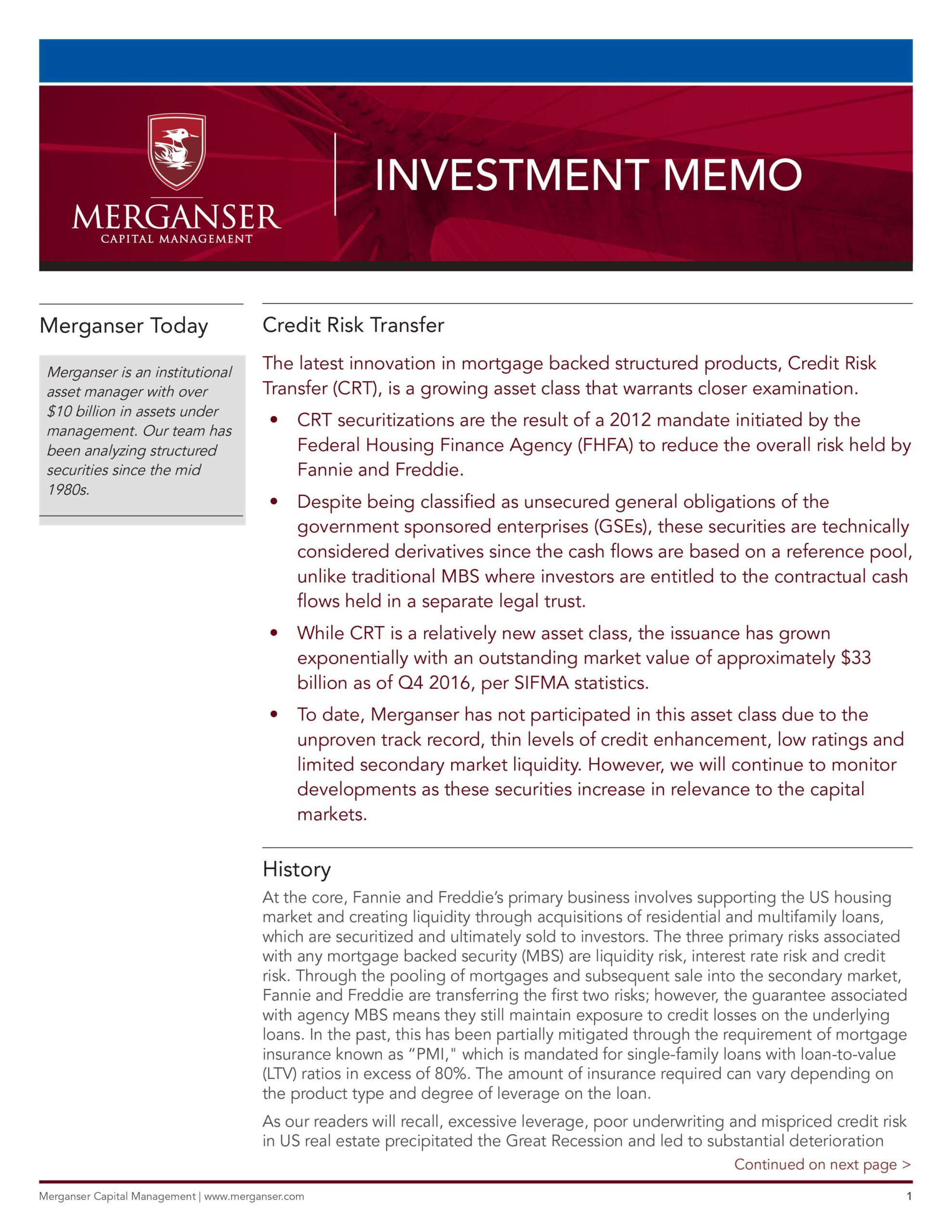 Merganser Capital Investment Memo Credit Risk Transfer